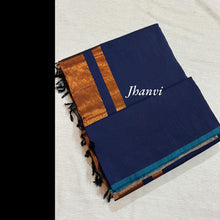 Navy Blue Pure Cotton Saree with Subtle Copper Zari Pallu – Classic and Elegant Saree by Kaithari Nesavu, Perfect for Every Occasion.