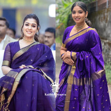 Nayanthara-Inspired Violet Colour Saree by Kaithari Nesavu – Handloom Elegance