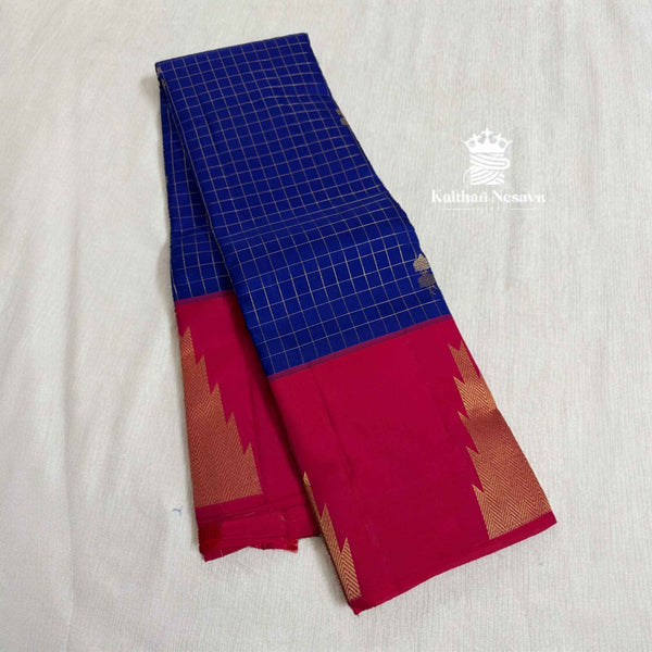 Royal Blue pure handloom silk saree with Red contrast border