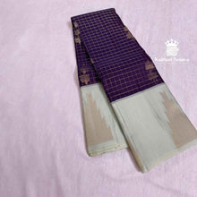 Violet pure handloom silk saree with Half White contrast border