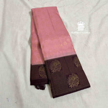 Baby Pink pure handloom silk saree with Coffee Brown contrast border