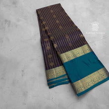 Coffee Brown pure handloom silk saree with Peacock Blue contrast border