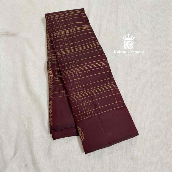 Maroon pure handloom silk saree with Coffee contrast border