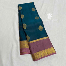 Peacock Blue pure handloom silk saree with Onion Pink contrast border