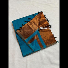 Peacock Blue Pure Cotton Saree with Subtle Copper Zari Pallu – Classic and Elegant Saree by Kaithari Nesavu, Perfect for Every Occasion.