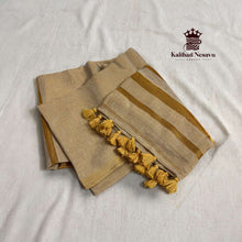 Onam Special Premium Tissue Linen Saree with Running Blouse & Tassels