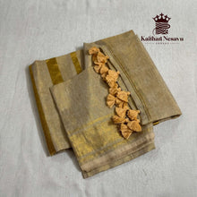 Onam Special Premium Tissue Linen Saree with Running Blouse & Tassels