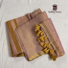 Onam Special Premium Tissue Linen Saree with Running Blouse & Tassels