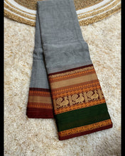 Kanchi Premium Chettinad Cotton Temple Wear Saree – Stripe Pallu & Big Border (Without Blouse)