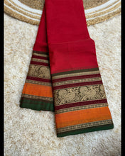 Kanchi Premium Chettinad Cotton Temple Wear Saree – Stripe Pallu & Big Border (Without Blouse)