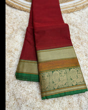 Kanchi Premium Chettinad Cotton Temple Wear Saree – Stripe Pallu & Big Border (Without Blouse)