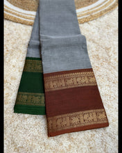 Kanchi Premium Chettinad Cotton Temple Wear Saree – Stripe Pallu & Big Border (Without Blouse)