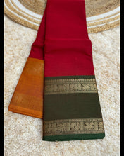 Kanchi Premium Chettinad Cotton Temple Wear Saree – Stripe Pallu & Big Border (Without Blouse)