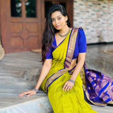 Premium Checked Peacock Design Pure Cotton Saree