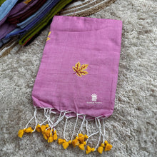 Shop Pink Handloom Soft Cotton Saree with maple leaf embroidery 