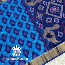 indigo blue color combination on pochampally silk cotton saree