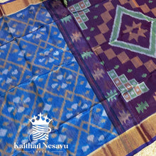 Blue with purple color combnation pochampally silk cottoon saree