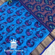 Pochampally silk cotton saree royal blue with gold zari