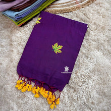 Buy Purple Soft Cotton Saree with maple leaf embroidery  by Kaitharinesavu