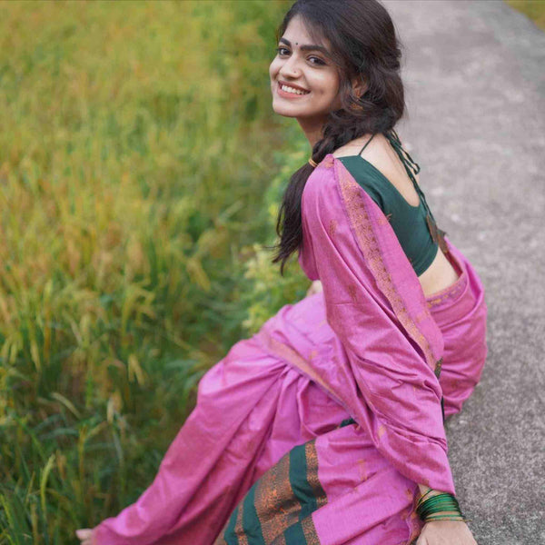 Raaga Pink Cotton Saree – Kaithari Nesavu Elegance