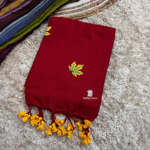 Shop Red Handloom Soft Cotton Saree with maple leaf embroidery 