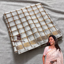 white saree with gold checked 