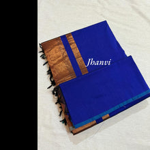 Royal Blue Pure Cotton Saree with Subtle Copper Zari Pallu – Classic and Elegant Saree by Kaithari Nesavu, Perfect for Every Occasion.