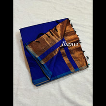 Royal Blue Pure Cotton Saree with Subtle Copper Zari Pallu – Classic and Elegant Saree by Kaithari Nesavu, Perfect for Every Occasion.