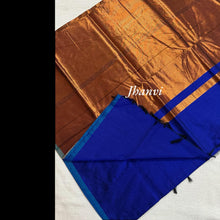 Royal Blue Pure Cotton Saree with Subtle Copper Zari Pallu – Classic and Elegant Saree by Kaithari Nesavu, Perfect for Every Occasion.