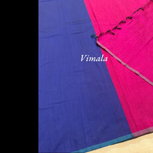 Royal blue Vimala pure cotton saree with elegant contrast pallu and matching pallu color blouse – premium handloom cotton saree from Kaithari Nesavu, perfect for  workwear and gifting.