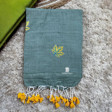 Buy Sage Green Soft Cotton Saree with maple leaf embroidery by Kaitharinesavu
