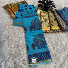Ananda Blue Chanderi Cotton Kalamkari Elephant Print Saree by Kaithari Nesavu – Breathable Handloom Summer Wear – Buy Now at ₹1099