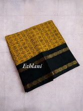 Tamil Alphabet Print Sungudi Cotton Saree - yellow with black border