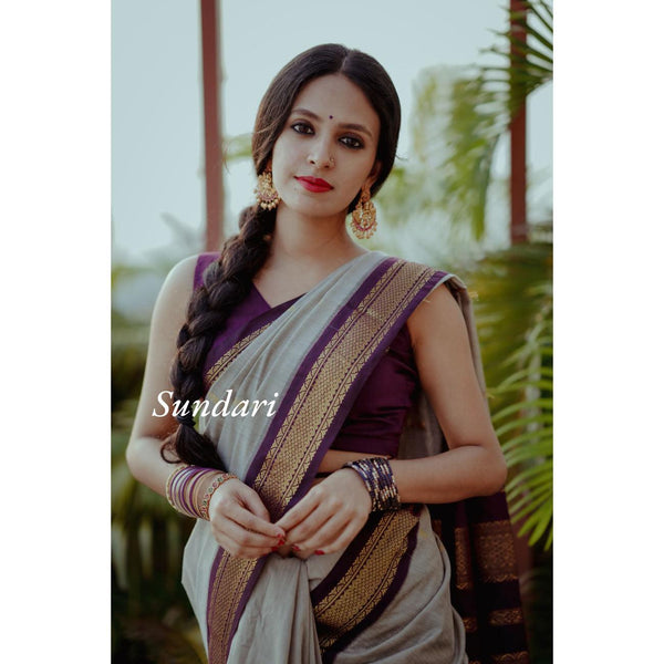 Timeless Tradition: Sundari Semi Handloom Gold Zari Cotton Saree - Kaithari Nesavu Sarees