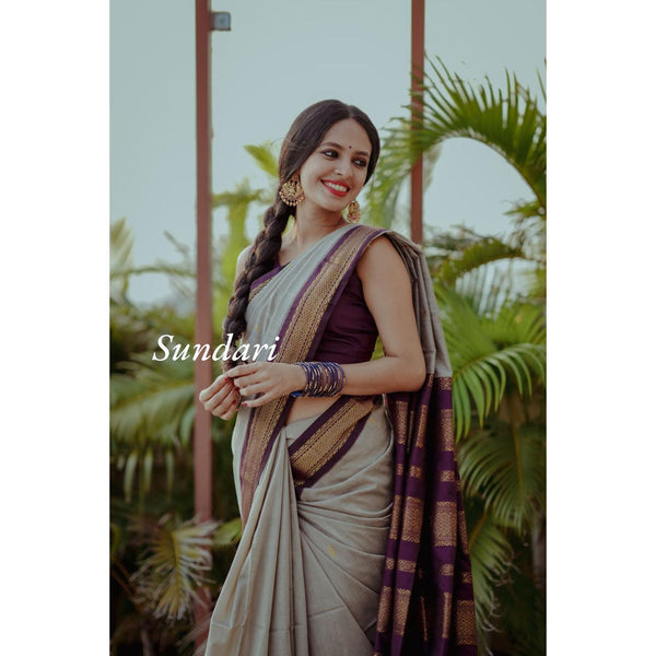 Timeless Tradition: Sundari Semi Handloom Gold Zari Cotton Saree - Kaithari Nesavu Sarees