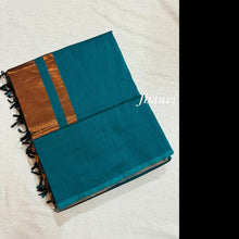 Teal Jhanvi Pure Cotton Saree with Copper Zari Pallu – Premium Soft Cotton Saree by Kaithari Nesavu with Matching Blouse, Perfect for Elegant Daily Wear.