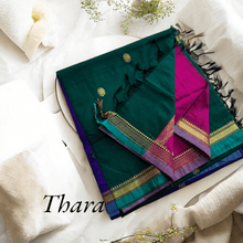 Kaithari Nesavu Thara: Golden Glamour Cotton Saree - Bottle Green with Pink