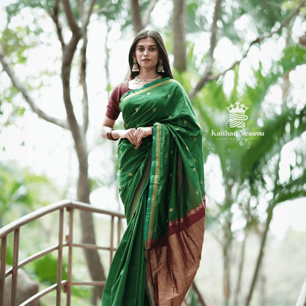 Thara Gold Zari Green Saree - temple wear