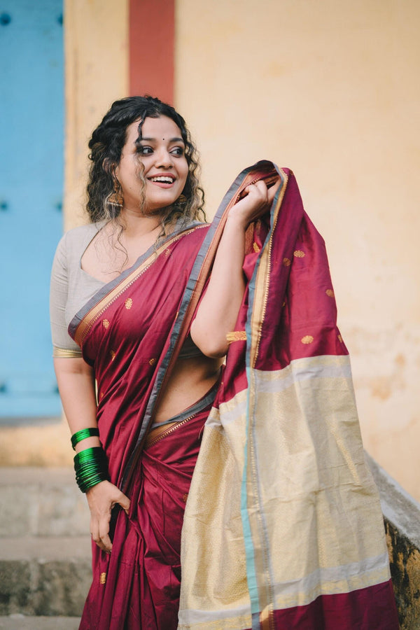Thara: A Gold Zari Red Saree by Kaithari Nesavu