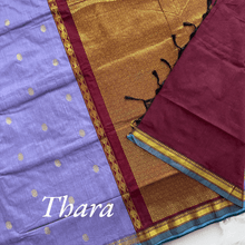 Kaithari Nesavu Thara: Golden Glamour Cotton Saree - Lavender with Maroon Gold Pallu Saree