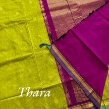 Thara: Shine in Gold - Zari Embellished Cotton Saree - LemonGold with Pink pallu saree