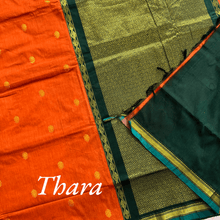 Kaithari Nesavu Thara: Golden Glamour Cotton Saree - Orange with Bottle Green Pallu Saree