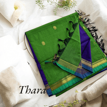 Kaithari Nesavu Thara: Golden Glamour Cotton Saree - Parrot Green with Vilot Saree