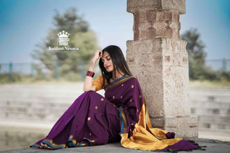 Discover Thara purple with orange Saree – Own Loom Production - purple love