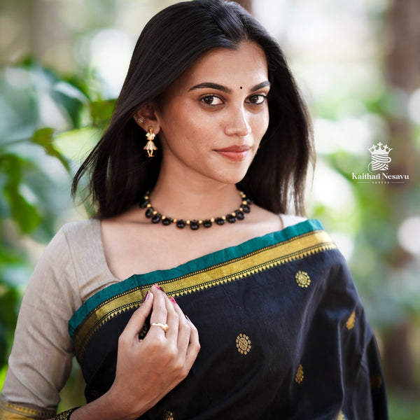  Thara—a stunning gold zari black cotton saree 