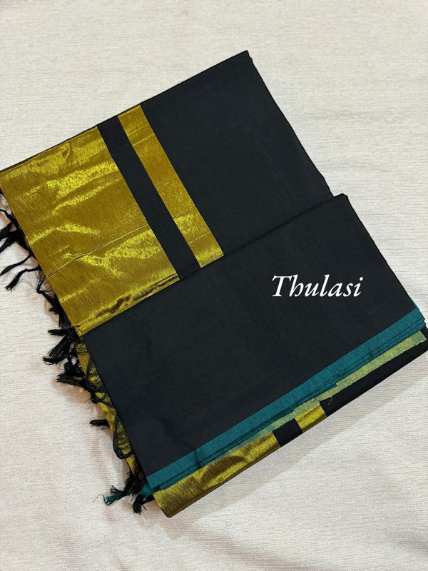 Thulasi Pure Cotton Saree with Gold Pallu and Contrast Border - Kaithari Nesavu Sarees