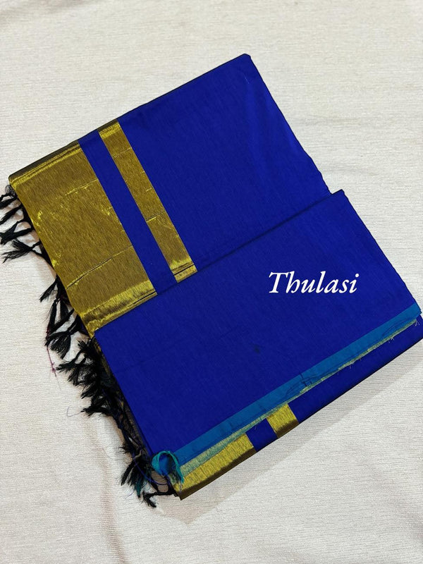 Thulasi Pure Cotton Saree with Gold Pallu and Contrast Border - Kaithari Nesavu Sarees