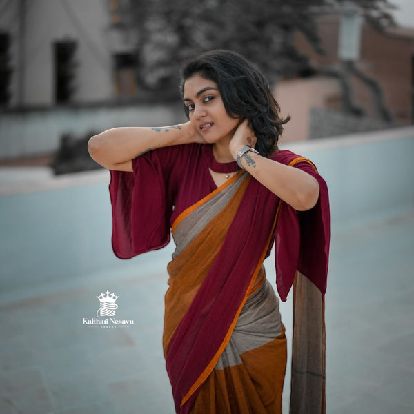 Premium Mul Cotton Saree in Tricolor – Soft, Lightweight & Handwoven