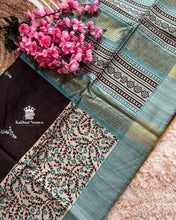 Turquoise Blue Ghicha Tussar Digital Printed Saree – Elegant Semi-Handloom Saree by Kaithari Nesavu, Lightweight Pick for Parties 