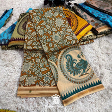 Shop Mustard Chanderi Cotton Kalamkari Annam Print Saree by Kaithari Nesavu – Comfortable, Lightweight, Perfect for Summer – Priced at ₹1099